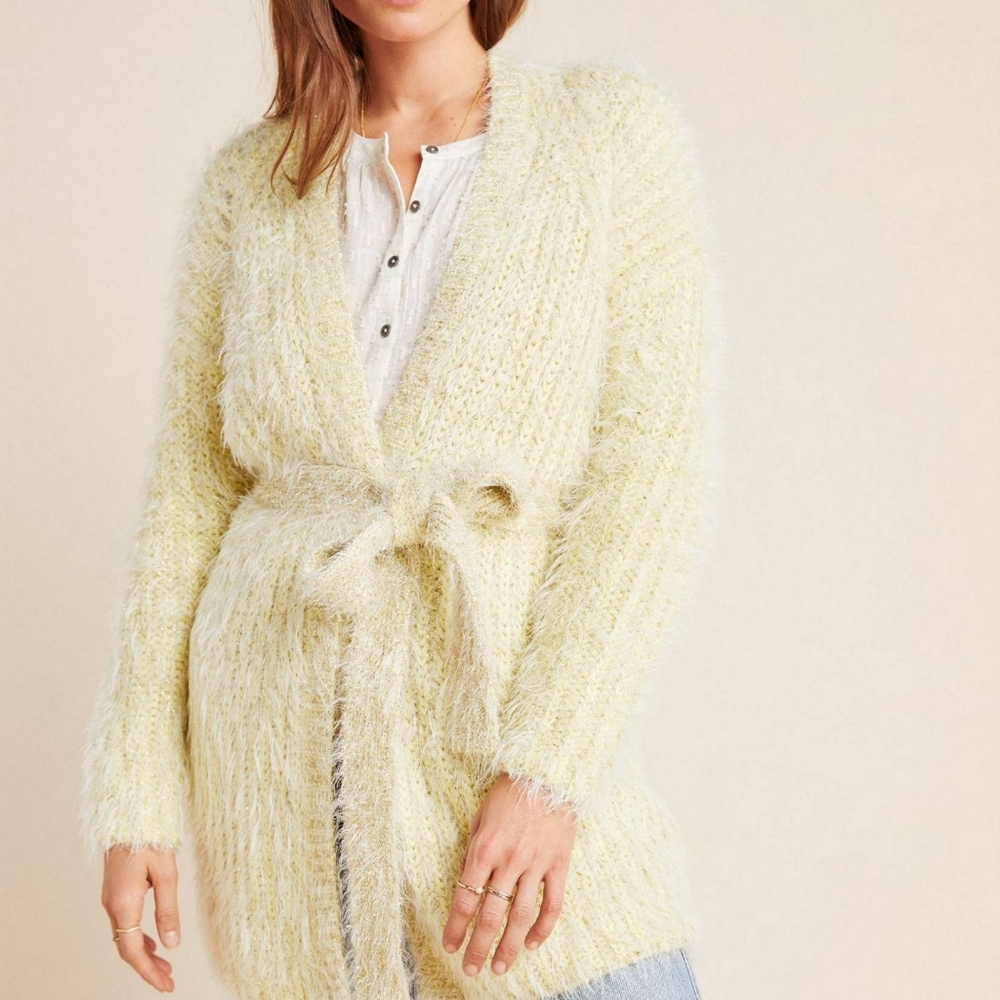 Anthropologie Yellow Larkin Shimmer Cardigan